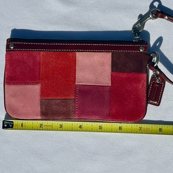 COACH Hampton Mosaic Suede Berry Patchwork Wristlet Leather Silver NWOT 140200 - Picture 7 of 12